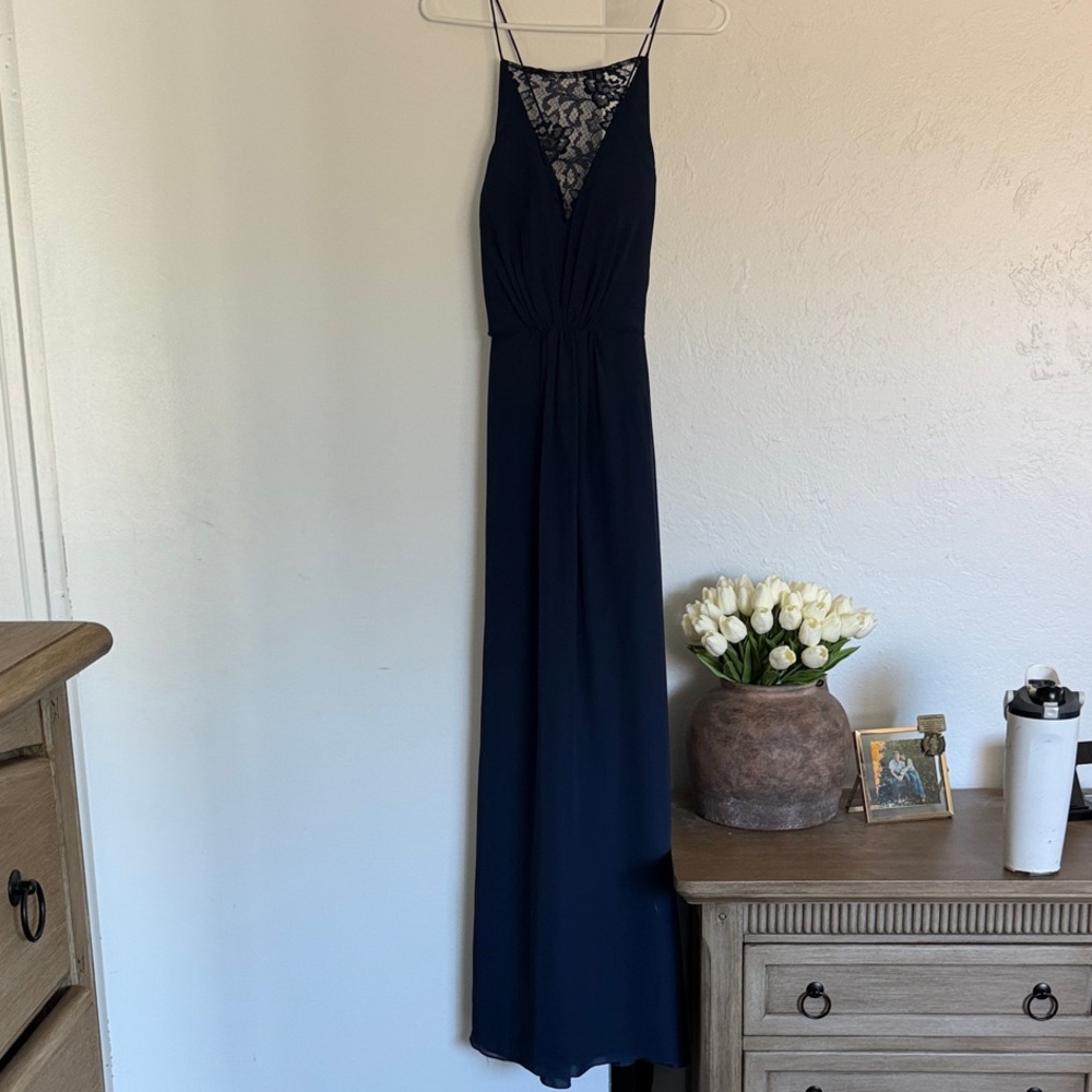 PromGirl Navy Blue Lace Maxi Dress